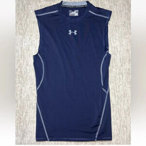 Under Armour Men’s Medium Blue Heat Gear Training Compression Shirt Tank Top EUC